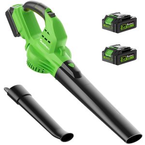 20V Cordless Leaf Blower with 2 Batteries and Charger, Excessive-Velocity 135MPH 175CFM Leaf Cleaner with 2 Nozzles, Light-weight Handheld Electrical Blower for Patios and Extra