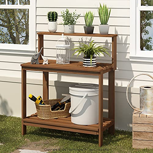 Furinno FG17478 Tioman Pure Hardwood Potting Bench for Out of doors Patio Use