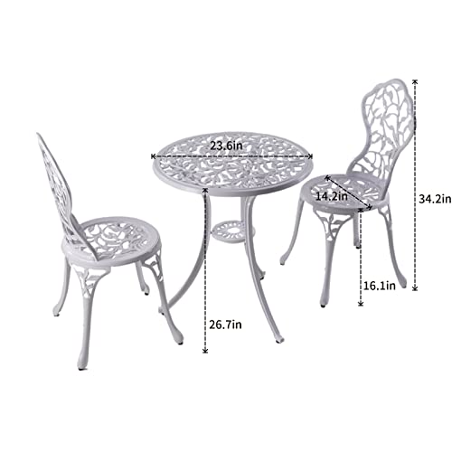 KAILI 3-Piece Patio Bistro Set - Forged Aluminum Out of doors Backyard Furnishings, Rust-Proof Metallic Tables and Chairs in Leaf-White