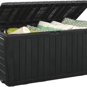 Keter Marvel Plus 71-Gallon Resin Deck Field for Out of doors Storage – Preferrred for Patio Furnishings Cushions, Throw Pillows, Backyard Instruments, and Pool Toys in Darkish Gray