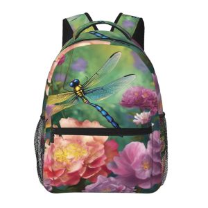 Massive Waterproof Journey Backpack for Males and Girls – Dragonfly Backyard Spring Design, Splendid for School and Informal Use, Matches Laptop computer