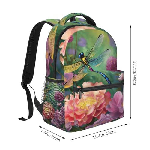 Massive Waterproof Journey Backpack for Males and Girls - Dragonfly Backyard Spring Design, Splendid for School and Informal Use, Matches Laptop computer