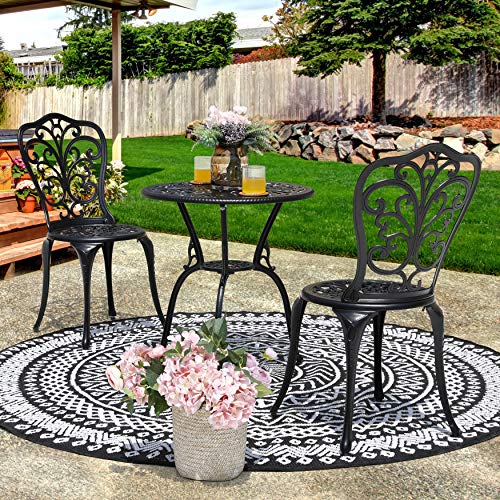 NUU GARDEN 3-Piece Out of doors Bistro Set - All-Climate Solid Aluminum Patio Desk and a pair of Chairs with Umbrella Gap for Yard or Balcony, Black with Butterfly Backrest