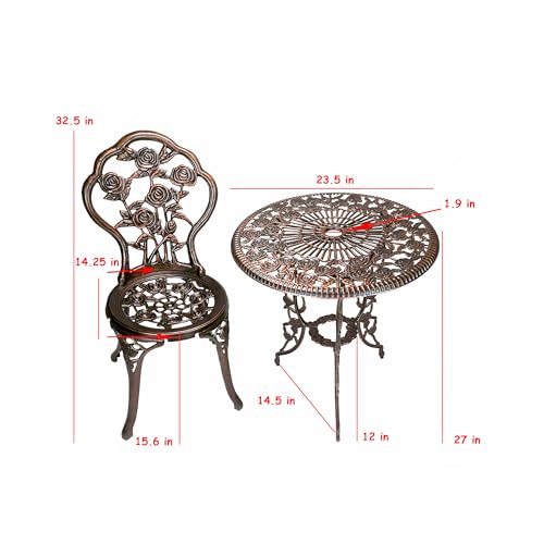 Oakland Dwelling 3-Piece Rose Bistro Set That includes a 23.5-Inch Forged Aluminum Tabletop