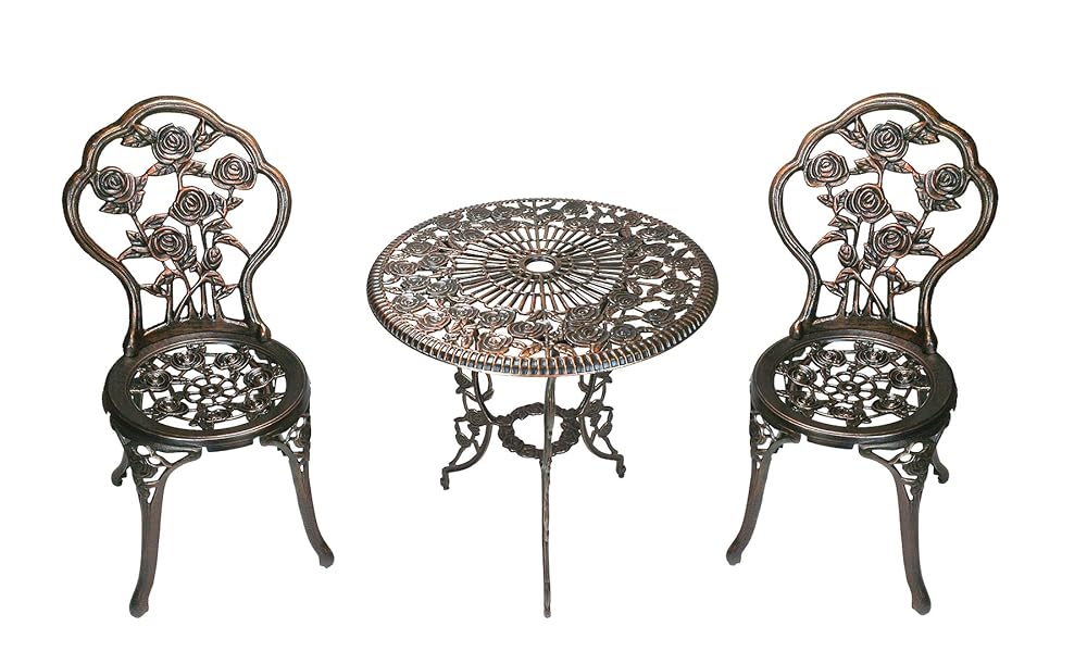 Oakland Dwelling 3-Piece Rose Bistro Set That includes a 23.5-Inch Forged Aluminum Tabletop