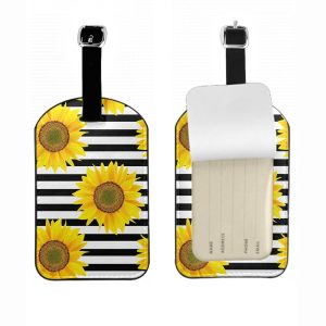 Sunflower Baggage Tag – Black and White Striped Floral Design for Baggage, Backyard-Impressed Journey Label, 1 Pack